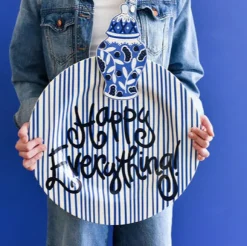 Indigo Skinny Stripe Big Round Platter by Happy Everything!