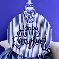 Indigo Skinny Stripe Big Round Platter by Happy Everything!