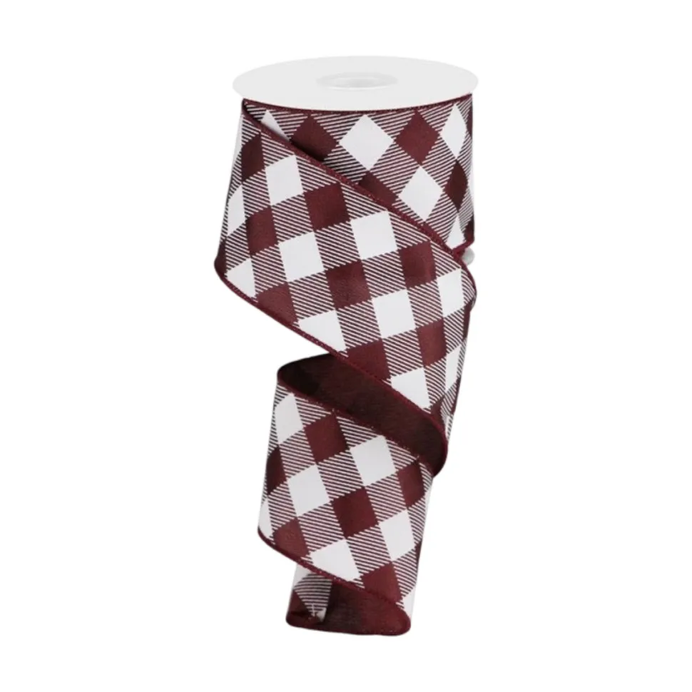 Maroon & White Check Ribbon, 2.5" X 10YD
