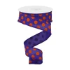 Orange Polka Dot on Purple Ribbon, 1.5" X 10YD