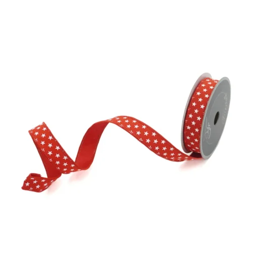 Red Spirited Stars Ribbon, 1" X 10YD