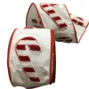 Wool Candy Cane White Ribbon, 4" X 10YD